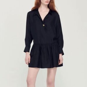 New-Sandro Black Dress with Gold Accents